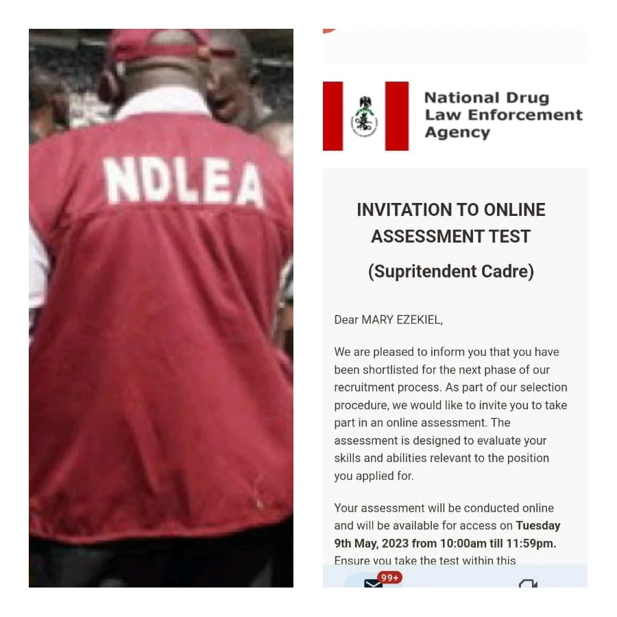 NDLEA Email Message for Online Test