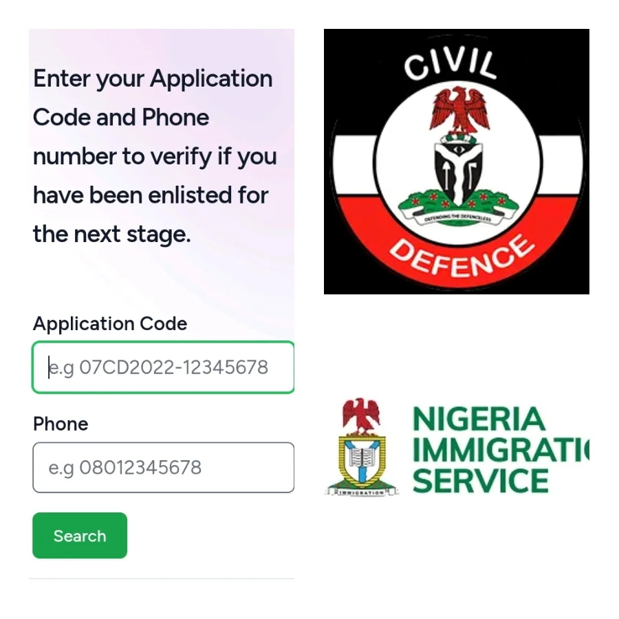 Nigerian Immigration Services (NIS), Civil Defense (NSCDC) application code retrieve 