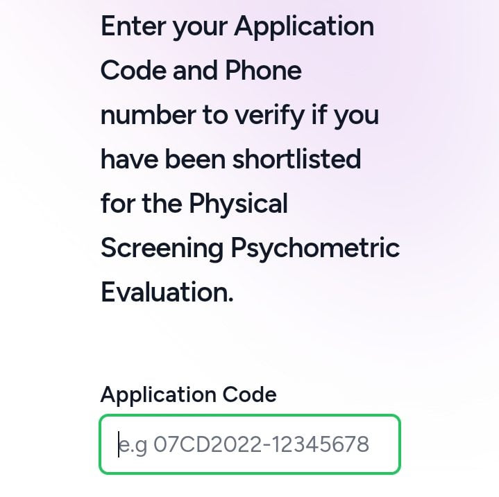 NIS Physical Screening Application Code 