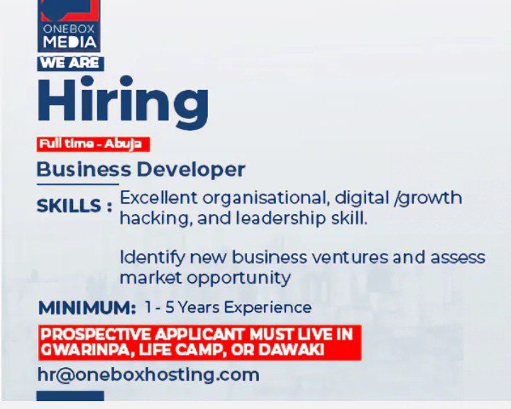 Job Vacancy at Abuja Software Company: Business Developer Position Available at OneBox Media