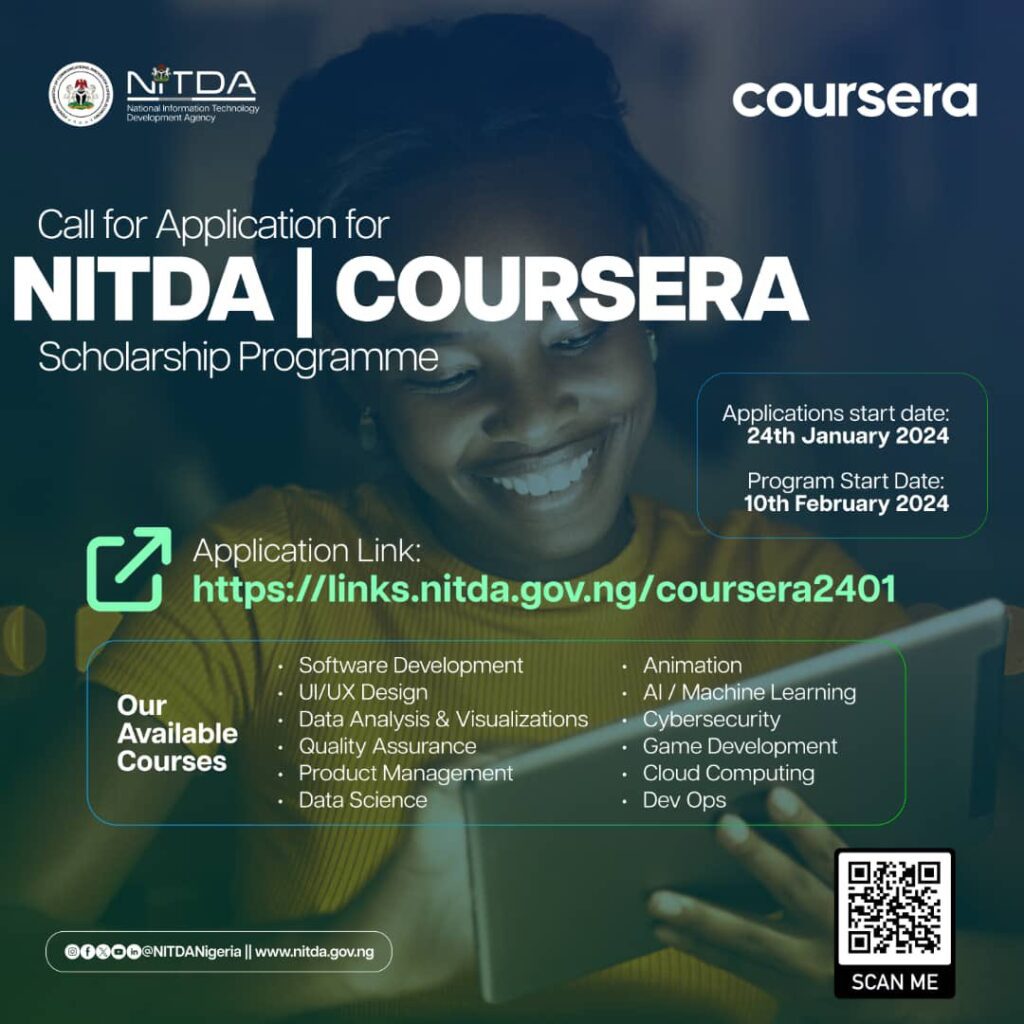 Call for Application: NITDA/COURSERA Scholarship Programme for Cohort 3 - Apply Now