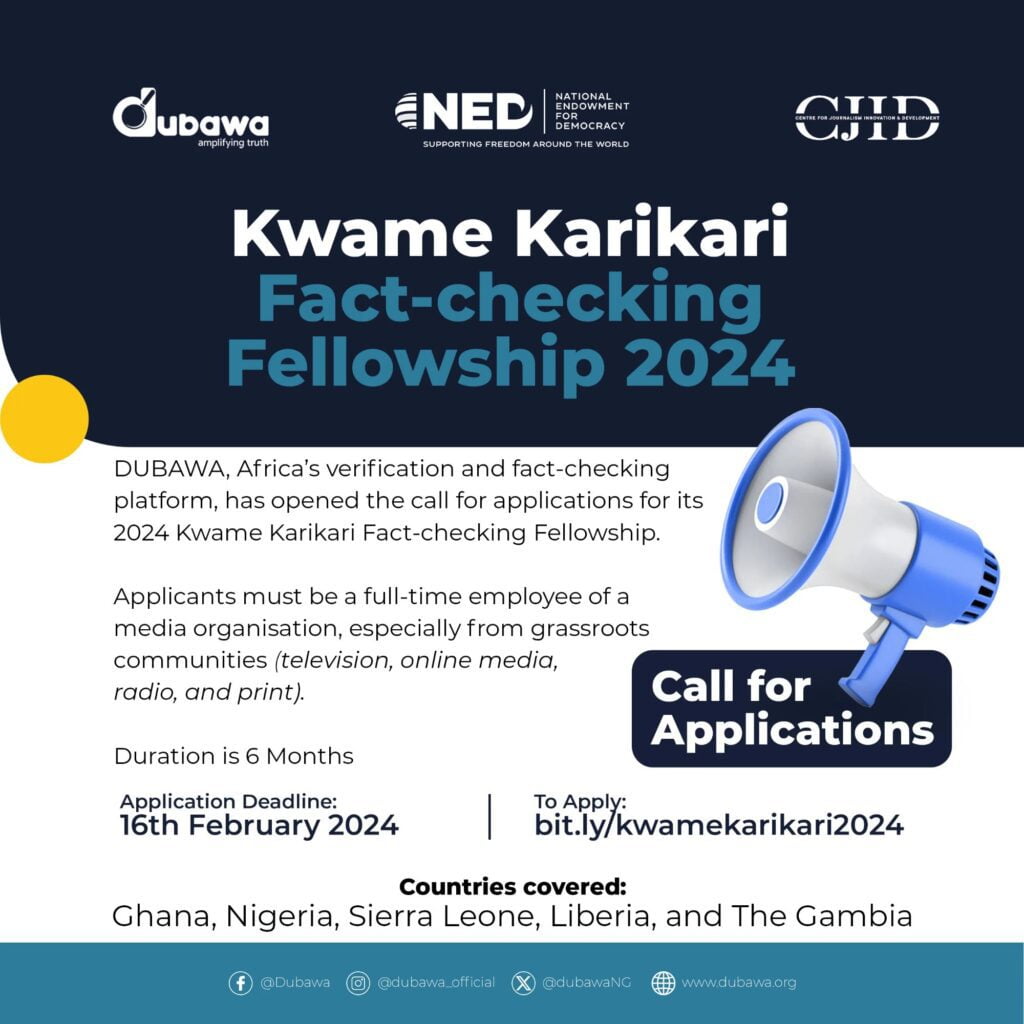 Call for Application: DUBAWA 2024 Kwame Karikari Fact-Checking Fellowship | Apply Now