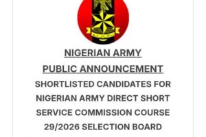 Nigerian Army Released Names of Shortlisted Candidates for DSSC Course for 29/2026